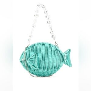 NWT Alessia Bianchi Turquoise Fish-Shaped Woven Bag